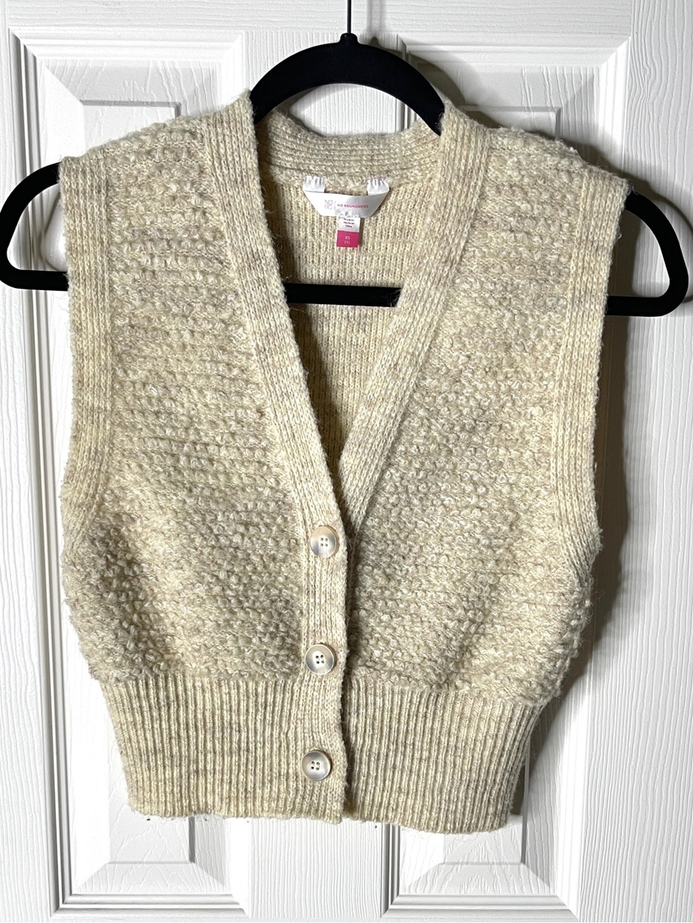 No Boundaries Ivory V-Neck Button Front Sweater Vest